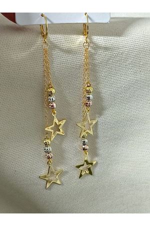 Gold-Gümüş-Bronz  Yıldız Sallantılı Uzun Şık Kadın Küpe,3 Renkli