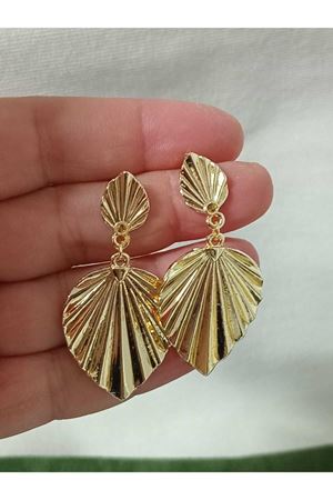 Gold Çift Yaprak Şık Kadın Küpe