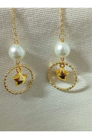 Gold, İnci Yıldız Sallantılı Hafif Şık Kadın Küpe