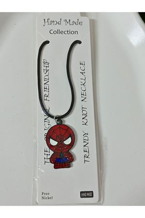 Örümcek Adam Suni Deri Kayışlı Unisex Çocuk Kolye