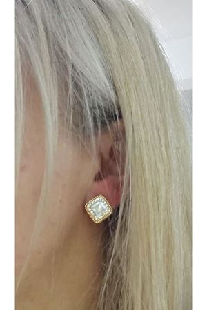 Gold  Taşlı Kare Hafif Şık Kadın Küpe