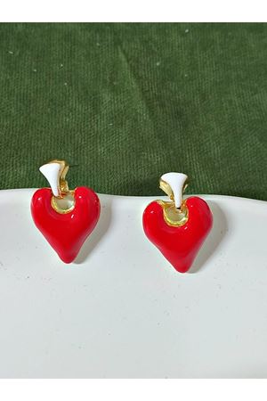 Kırmızı Mineli Kalp Hafif Şık Kadın Küpe