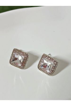 Gümüş Taşlı Kare Hafif Şık Kadın Küpe