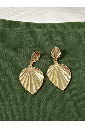 Gold Çift Yaprak Şık Kadın Küpe