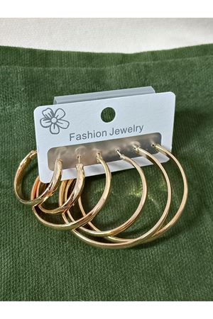 Gold 6 lı Set, 3 Boy Halka Şık Kadın Küpe, Bombeli