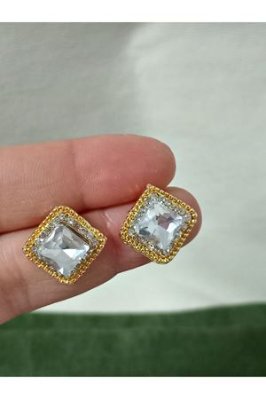 Gold  Taşlı Kare Hafif Şık Kadın Küpe