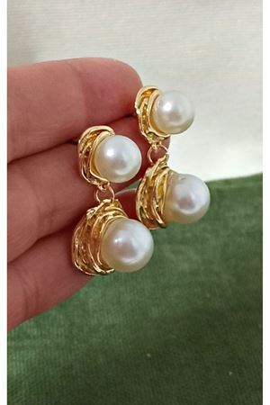 Gold Çift İncili  Şık Kadın Küpe