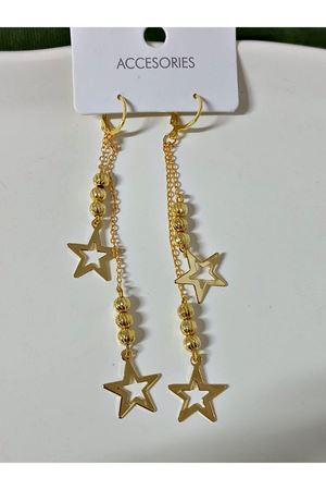 Gold Yıldız Sallantılı Uzun Şık Kadın Küpe