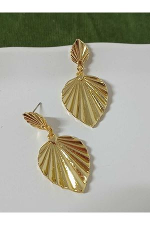 Gold Çift Yaprak Şık Kadın Küpe