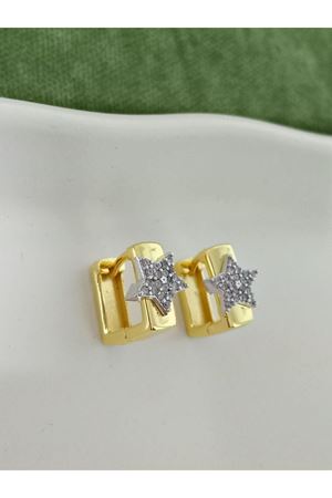 Gold Taşlı Yıldız Şık Kadın Küpe