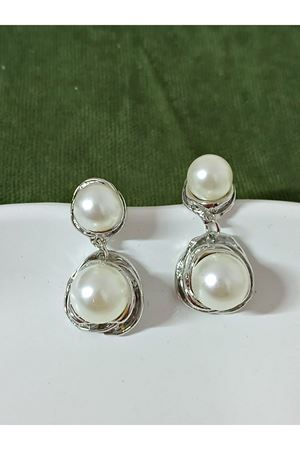 Gold Çift İncili  Şık Kadın Küpe