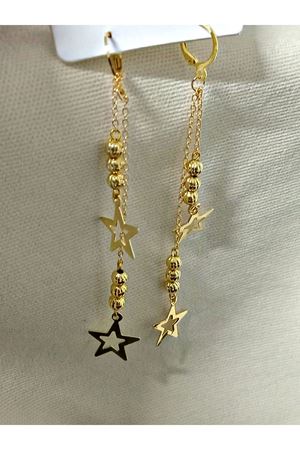 Gold Yıldız Sallantılı Uzun Şık Kadın Küpe