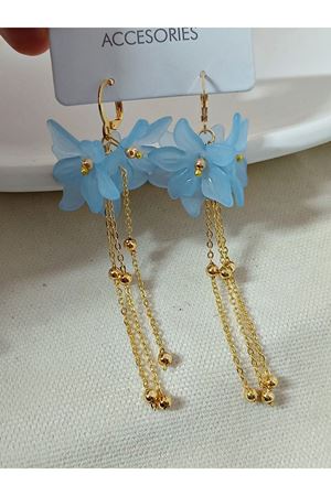 Pastel Pembe Çiçek Gold Sallantılı Uzun Kadın Küpe