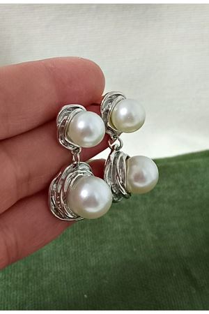 Gold Çift İncili  Şık Kadın Küpe