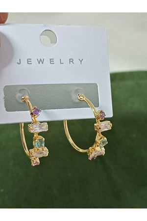 Gold  Taşlı  Halka Hafif  Kadın Küpe