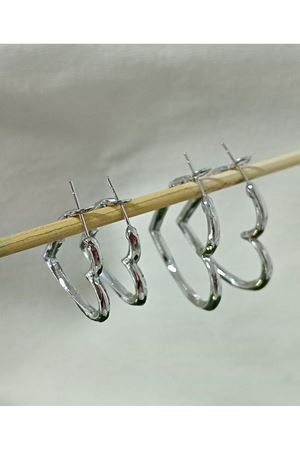 2 Boy, Gümüş  Kalp Halka Hafif  Kadın Küpe