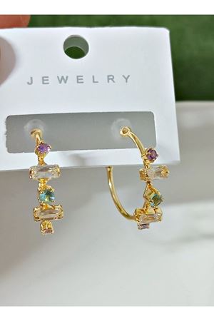 Gold  Taşlı  Halka Hafif  Kadın Küpe