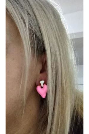 Pembe Mineli Kalp Hafif Şık Kadın Küpe