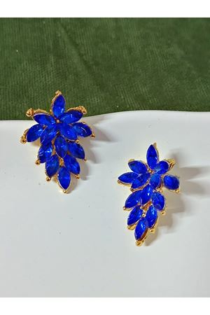 Mavi Kristal Taşlı Gold Abiye Şık Kadın Küpe