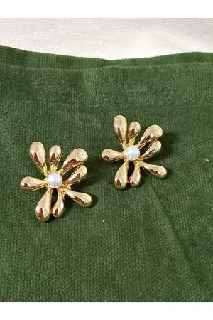 Gold İncili Şekilsiz Şık Kadın Küpe