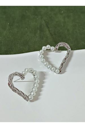 Gümüş Kalp İncili Şık Hafif  Kadın Küpe