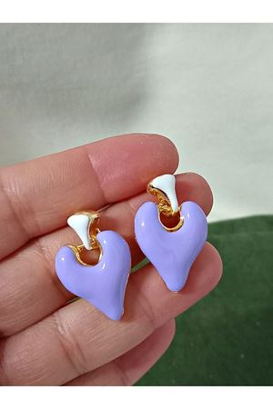 Lila Mineli Kalp Hafif Şık Kadın Küpe