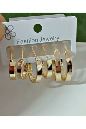 Gold 6 lı Set, 3 Boy Halka Şık Kadın Küpe