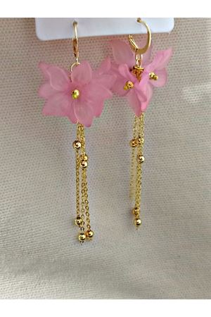 Pastel Pembe Çiçek Gold Sallantılı Uzun Kadın Küpe