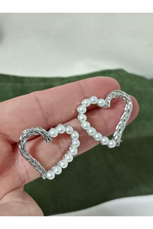 Gümüş Kalp İncili Şık Hafif  Kadın Küpe