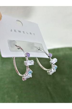 Gümüş  Taşlı  Halka Hafif  Kadın Küpe