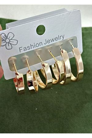 Gold 6 lı Set, 3 Boy Halka Şık Kadın Küpe