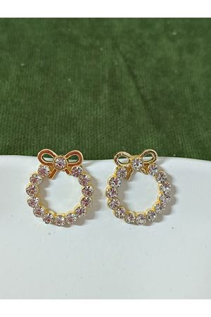 Gold Taşlı Fiyonk Yuvarlak Şık Kadın Küpe