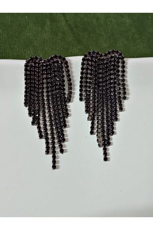 Siyah Taşlı Sallantılı Uzun Kadın Abiye Küpe, Püskül küpe, Suyolu