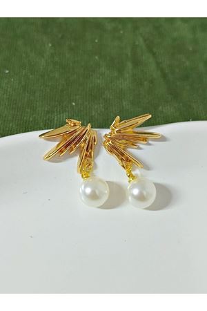 Gold, İnci Sallantılı Hafif Şık Kadın Küpe