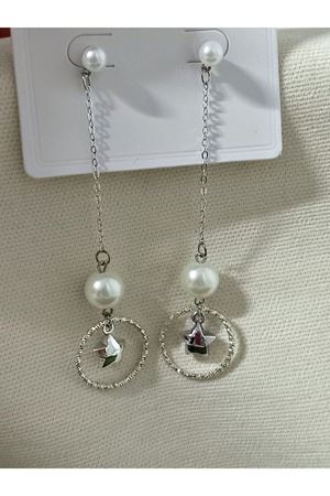 Gümüş, İnci Yıldız Sallantılı Hafif Şık Kadın Küpe