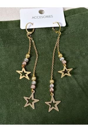 Gold-Gümüş-Bronz  Yıldız Sallantılı Uzun Şık Kadın Küpe,3 Renkli