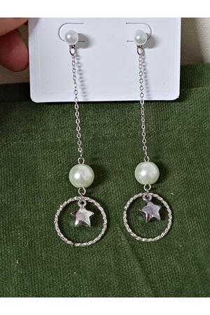 Gümüş, İnci Yıldız Sallantılı Hafif Şık Kadın Küpe