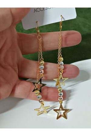 Gold-Gümüş-Bronz  Yıldız Sallantılı Uzun Şık Kadın Küpe,3 Renkli