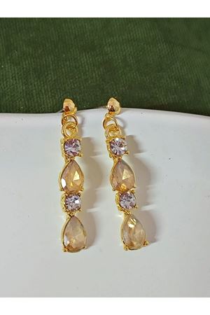 Bal Rengi  Kristal Taşlı Abiye Kadın Küpe