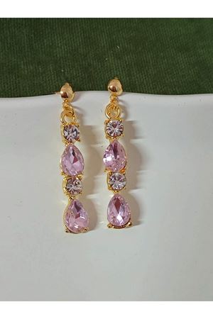 Pembe Kristal Taşlı Abiye Kadın Küpe