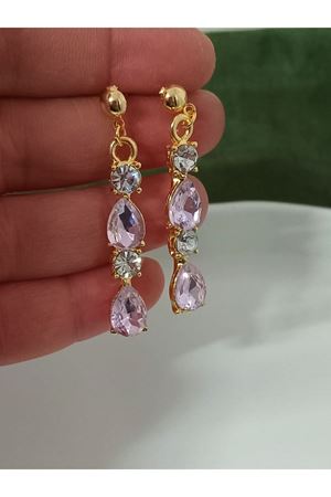 Pembe Kristal Taşlı Abiye Kadın Küpe