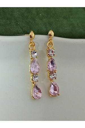 Pembe Kristal Taşlı Abiye Kadın Küpe