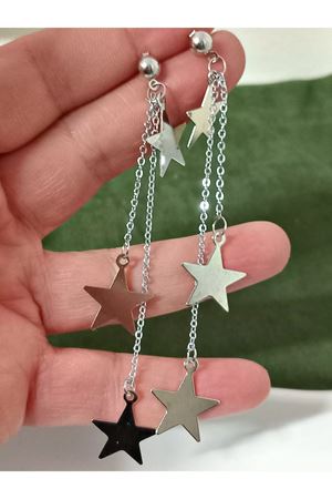 Gümüş Yıldız Sallantılı Uzun Şık Küpe