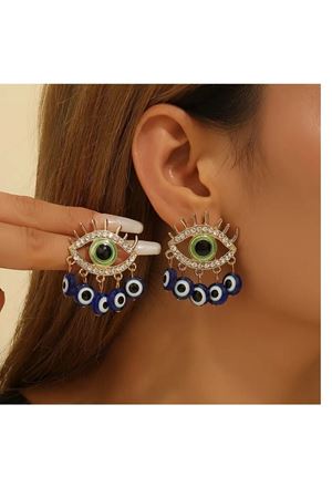 Nazar Boncuğu Çelik Çivili Kadın Küpe, Uzunluk:4,3cm