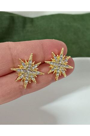 Gold Taşlı Yıldız Kadın Küpe