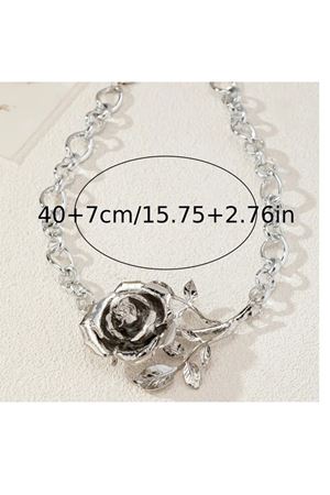 Gümüş Gül Model Şık Kadın Kolye, 44+7cm