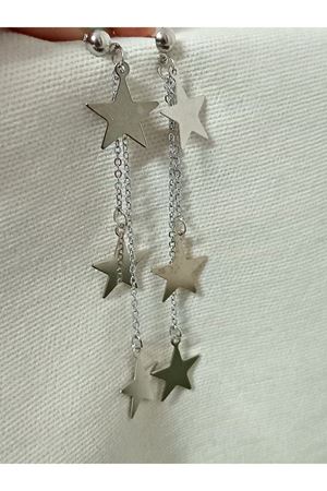 Gümüş Yıldız Sallantılı Uzun Şık Küpe