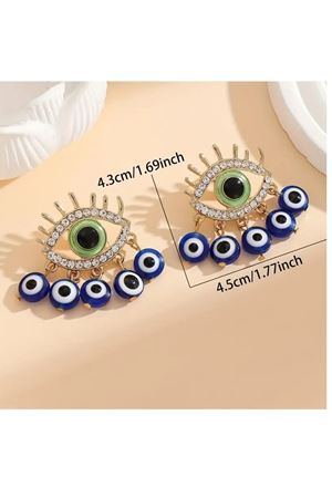 Nazar Boncuğu Çelik Çivili Kadın Küpe, Uzunluk:4,3cm