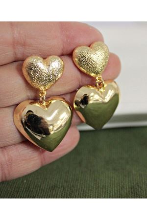 Gold Çift Kalp Sallantılı Şık Kadın Küpe