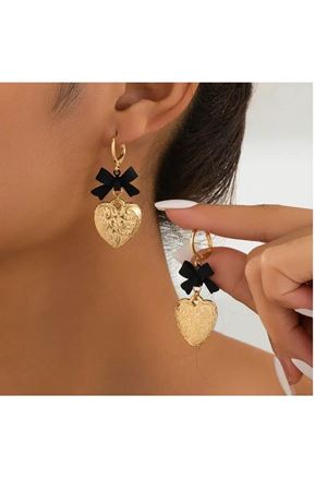 Gold Kalpli Siyah Kurdele Şık Kadın Küpe, Uzunluk:3,5cm